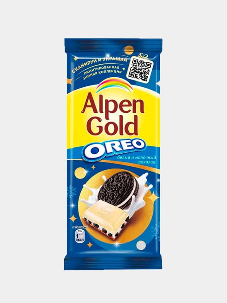 Alpen Gold Oreo oq-sutli shokolad, pechenye bo'lakli 90 g
