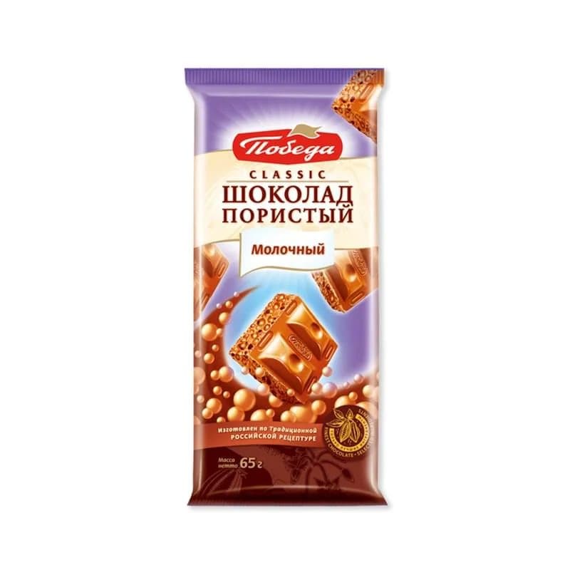 Pobeda shokoladi, g'ovakli qaymoqli plitka 65 g
